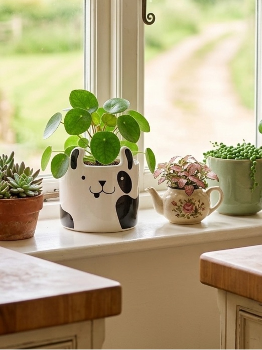 black and white Horizon Group USA ceramic porcelain dog puppy planter